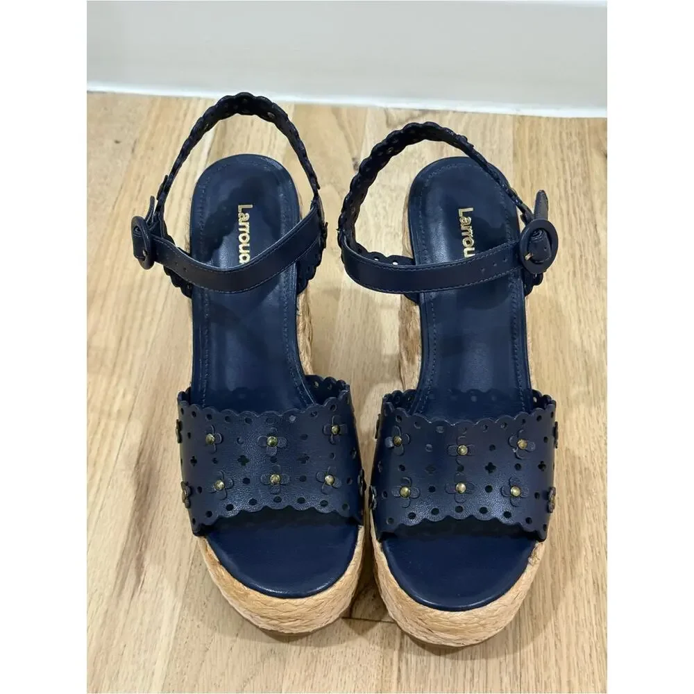 Larroude Jasmine Floral Espadrille Wedge Sandals
